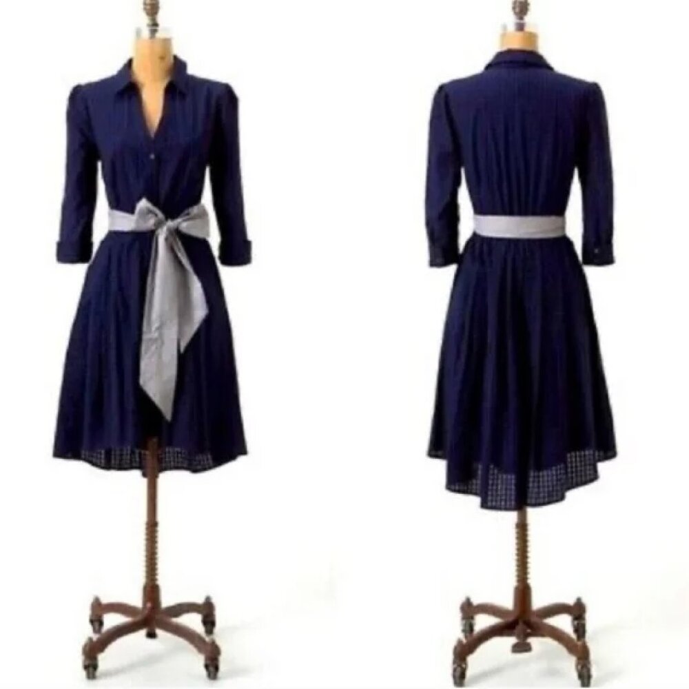Anthropologie Moulinette Soeurs Dakota Button Down Shirt Dress Navy Size 14